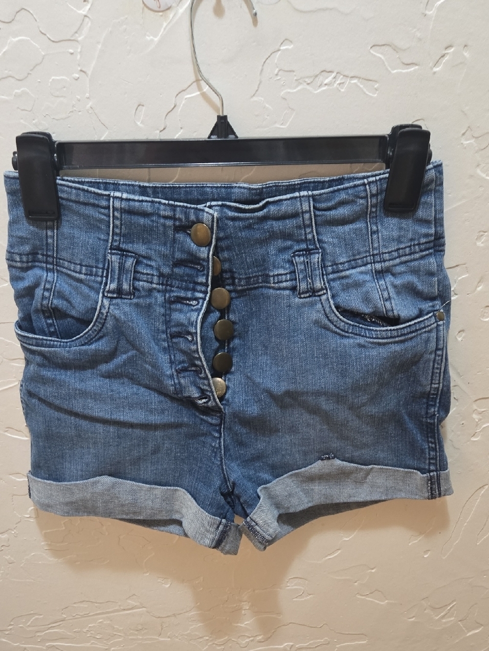 H&M Button-Front High-Rise Denim Shorts - Blue